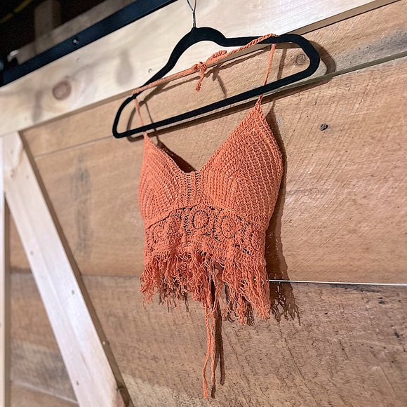 SHEIN CROTCHET TANK TOP CROPPED DISTRESSED ORANGE - Picture 3 of 8